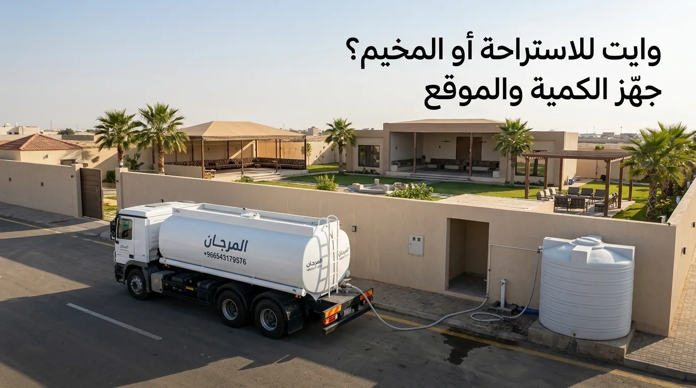 وايت مياه يجهز خزان استراحة أو مخيم في جدة قبل التعبئة