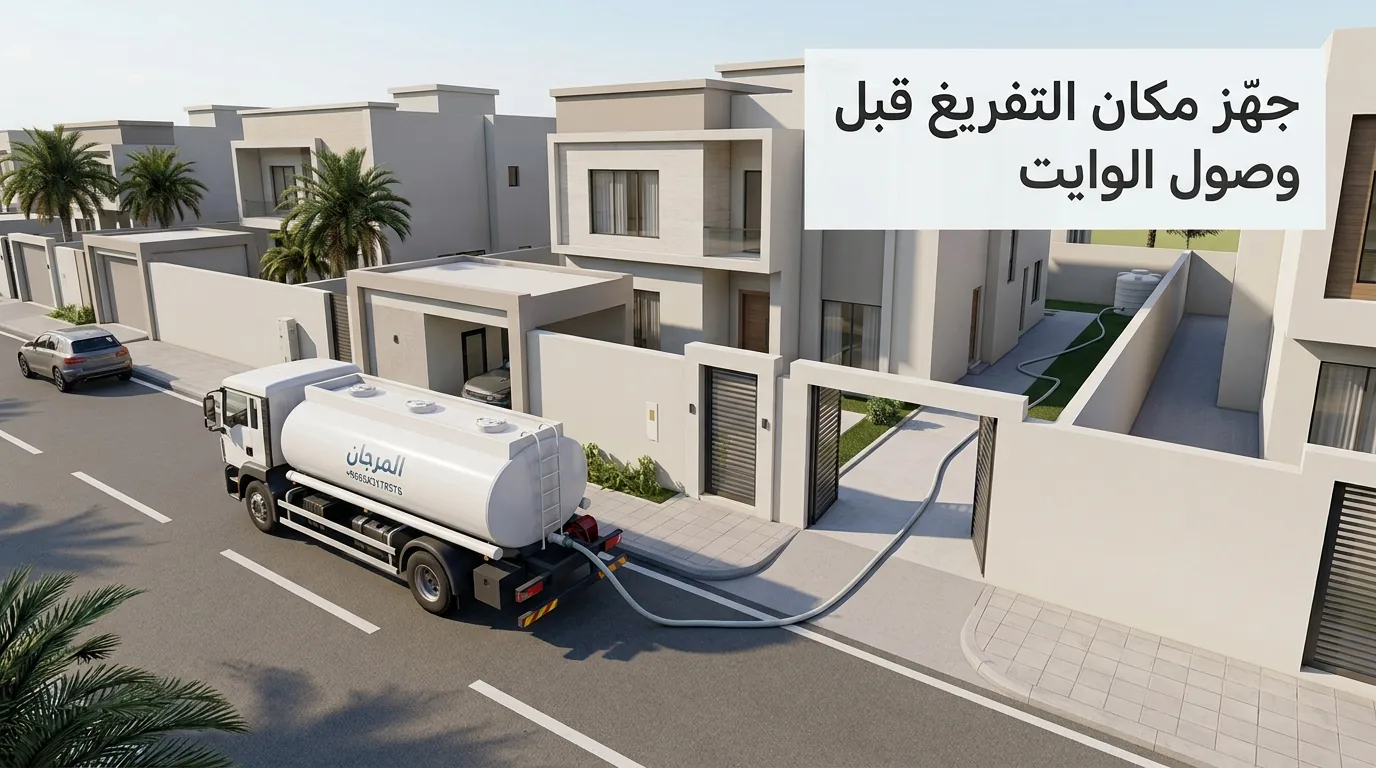 تجهيز مكان وقوف الوايت ومسار الخرطوم ومدخل خزان المياه قبل التفريغ في جدة